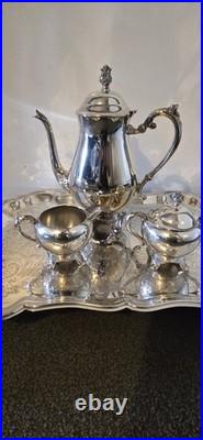 FB Rogers Silver Co. Vintage Silver Plate Tea Pot, Sugar Bowl Creamer Set