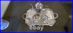 FB Rogers Silver Co. Vintage Silver Plate Tea Pot, Sugar Bowl Creamer Set