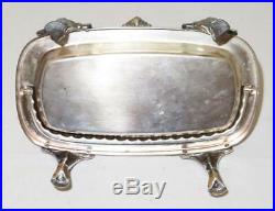 FB Rogers Silver Plate Roll Top Covered Butter Tray with Claw Feet & Glass Tray