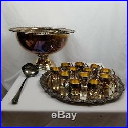 FB Rogers Silverplate Silver Plate Punch Bowl With Under Plate Tray and 12 Cups
