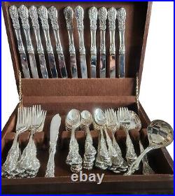 FB Rogers & Sons French Rose Flatware Set With Wooden Case 58 Pieces