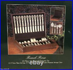 F. B. ROGERS FRENCH ROSE 64 Pc Silver-plated Flatware Set 12 Place Settings Chest