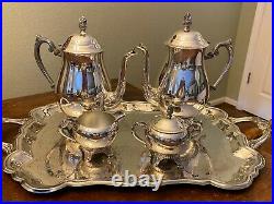 F. B ROGERS SILVER Co Vtg Silverplate 5 Pc TEA/Coffee Set Serving Tray EUC