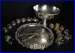 F. B. ROGERS SILVER PLATED PUNCH BOWL / LADLE / TRAY / 16 CUPS Set