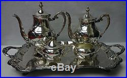 F B ROGERS Silverplate TEA SET 23 Footed Waiter Tray Coffee Pot Teapot Cr/Su