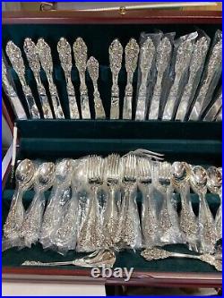 F. B. Rogers French Roses Plated 64 + extra Pieces Flatware Set