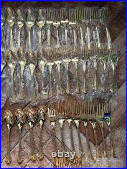 F B Rogers Gold Plated 85 Piece flatware Set Service For 16 in Red wooden box