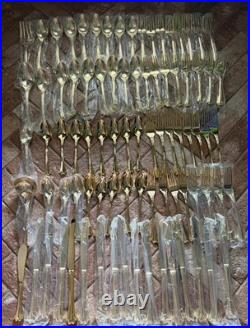 F B Rogers Gold Plated 85 Piece flatware Set Service For 16 in Red wooden box