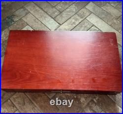 F B Rogers Gold Plated 85 Piece flatware Set Service For 16 in Red wooden box