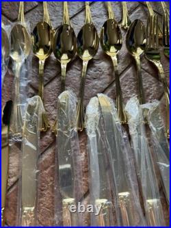 F B Rogers Gold Plated 85 Piece flatware Set Service For 16 in Red wooden box