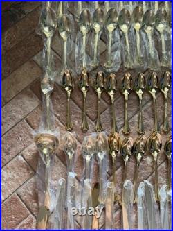 F B Rogers Gold Plated 85 Piece flatware Set Service For 16 in Red wooden box