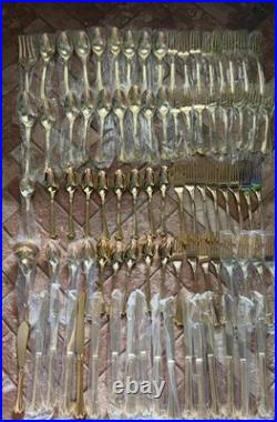 F B Rogers Gold Plated 85 Piece flatware Set Service For 16 in Red wooden box