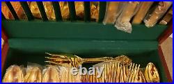 F. B. Rogers Gold Plated Flatware Set French Rose Pattern 62pc. New