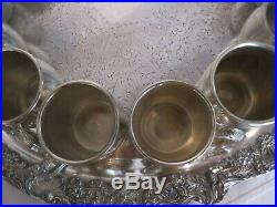 F B Rogers Ornate Punch Bowl 15 Cups Tray Heavy Silver Plated Pedestal SET Ladle