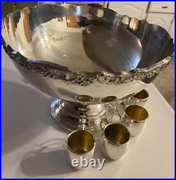 F B Rogers Silver Co 1883 Pedestal Punch Bowl Set 8 Cups Ladel Ornate Grape edge