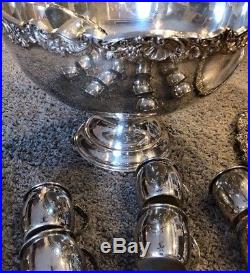 F B Rogers Silver Co 23 Piece Punch Bowl Set Lot Cookie Platter Cups VTG