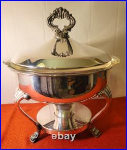 F. B. Rogers Silver Co Silver Plate Chafing Dish Warmer with Lid & Glass Insert F. B. Rogers Silver Co Silver Plate Chafing Dish Warmer with Lid & Glass Insert