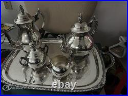 F. B. Rogers Silver Co Silver Plate VTG 5 Pc Coffee Tea Set Tray Pot Cream Sugar
