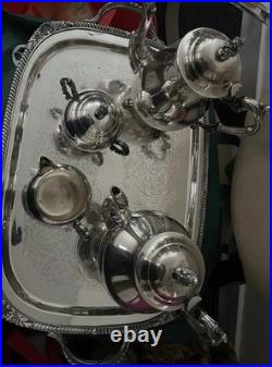 F. B. Rogers Silver Co Silver Plate VTG 5 Pc Coffee Tea Set Tray Pot Cream Sugar