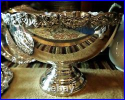 F. B. Rogers Silver Co. Silverplate Large Punch Bowl 12 Cups 2 Trays Ladle