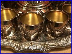 F. B. Rogers Silver Punch Bowl Cups Service Tray Ladle (total 17 pc set)