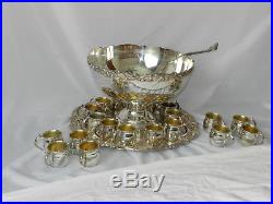 F. B. Rogers Silverplate 23Pc. Punch Bowl Set 20 Cups Ladle Tray