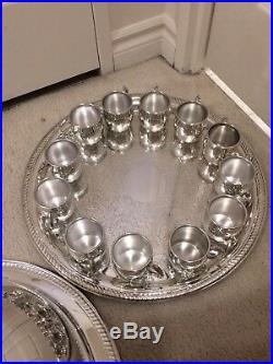 F. B. Rogers Silverplate Punch Bowl Set 12 Cups Ladle Tray