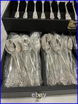 F. B. Rogers Silverware Grand Antique Rose 100 pc Set SILVER PLATED withchest