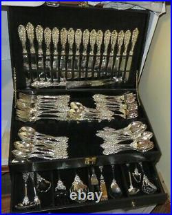 F. B. Rogers Silverware Grand Antique Rose 108 pc Set SILVER PLATED 16 Place Sets