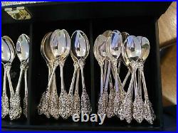 F. B. Rogers Silverware Grand Antique Rose 93 pc Set SILVER PLATED withchest