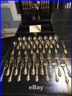 F. B. Rogers & Sons Grande Antique 44 piece Gold plated Flatware Set and chest NEW