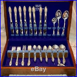 First Love Pattern Int'l 1847 Rogers Silver Flatware Set in Vintage Wood Chest