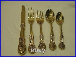 French Rose 44 Piece Goldplated Flatware Set In Wooden Chest FB Rogers and Sons
