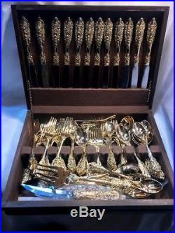 Golden Grand Antique Gold Electroplate by FB Rogers 68 pieces Service for 12