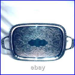 Gorgeous Antique Silver Plate Serving Platter Tray Handle Wm Rogers Berwick 1904
