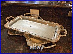 Gorgeous Ornate FB Rogers Trio of Stacking Handled Serving Trays