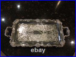 Gorgeous Ornate FB Rogers Trio of Stacking Handled Serving Trays