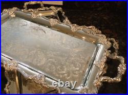 Gorgeous Ornate FB Rogers Trio of Stacking Handled Serving Trays