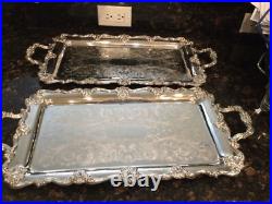 Gorgeous Ornate FB Rogers Trio of Stacking Handled Serving Trays