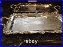 Gorgeous Ornate FB Rogers Trio of Stacking Handled Serving Trays
