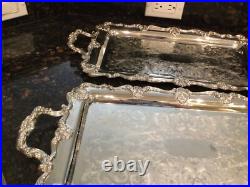 Gorgeous Ornate FB Rogers Trio of Stacking Handled Serving Trays