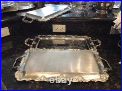 Gorgeous Ornate FB Rogers Trio of Stacking Handled Serving Trays