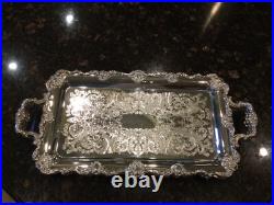 Gorgeous Ornate FB Rogers Trio of Stacking Handled Serving Trays