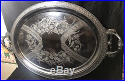 HUGE VICTORIAN ANTIQUE 1860s AESTHETIC ROGERS & SMITH SILVER PLATED 34 TEA TRAY