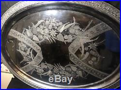 HUGE VICTORIAN ANTIQUE 1860s AESTHETIC ROGERS & SMITH SILVER PLATED 34 TEA TRAY