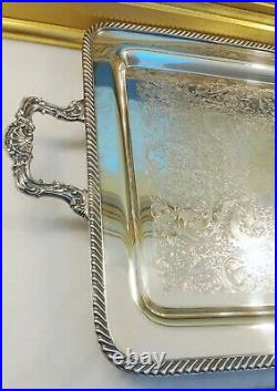 Heavy Large Almost 30 WM Rogers Silverplate Etched Scrolls Serving Tray Platter