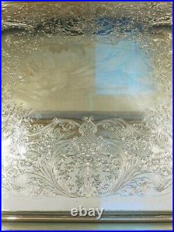 Heavy Large Almost 30 WM Rogers Silverplate Etched Scrolls Serving Tray Platter