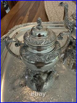 Heritage 1847 Rogers Bros Large Plate 9493 & 3 Pc. Tea Set Silverplated- VTG