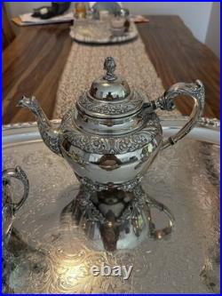 Heritage 1847 Rogers Bros Large Plate 9493 & 3 Pc. Tea Set Silverplated- VTG