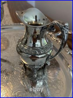 Heritage 1847 Rogers Bros Large Plate 9493 & 3 Pc. Tea Set Silverplated- VTG
